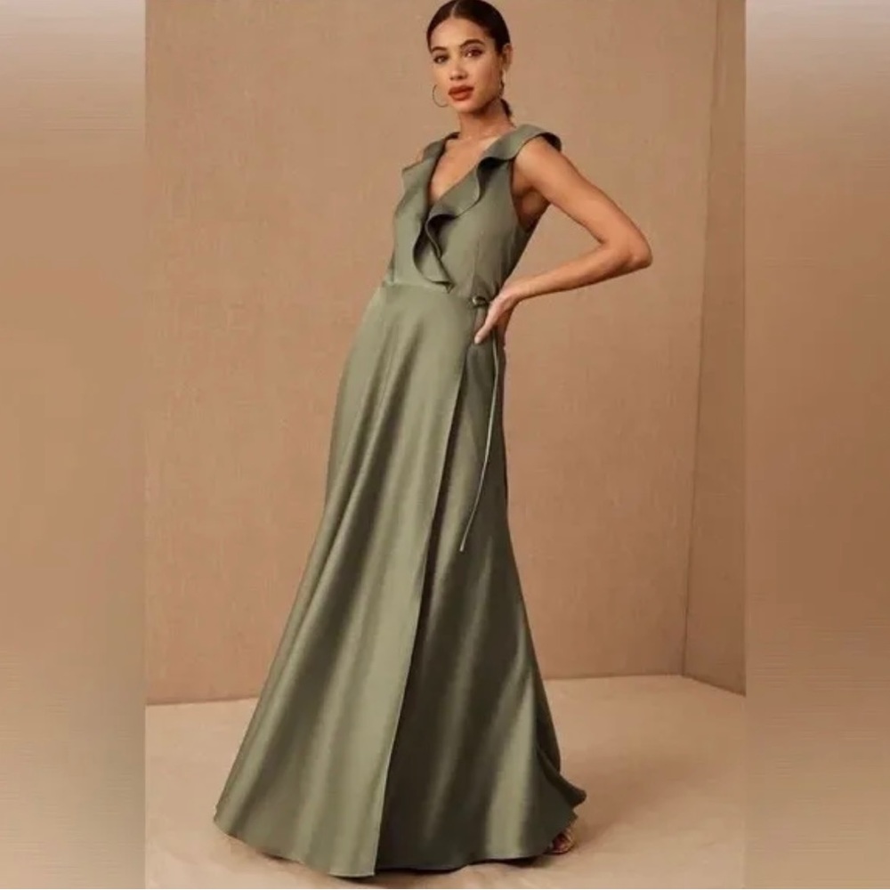 Anthropologie Sachin + Babi for BHLDN Tansy Satin Charmeuse Maxi Dress, Moss, 16